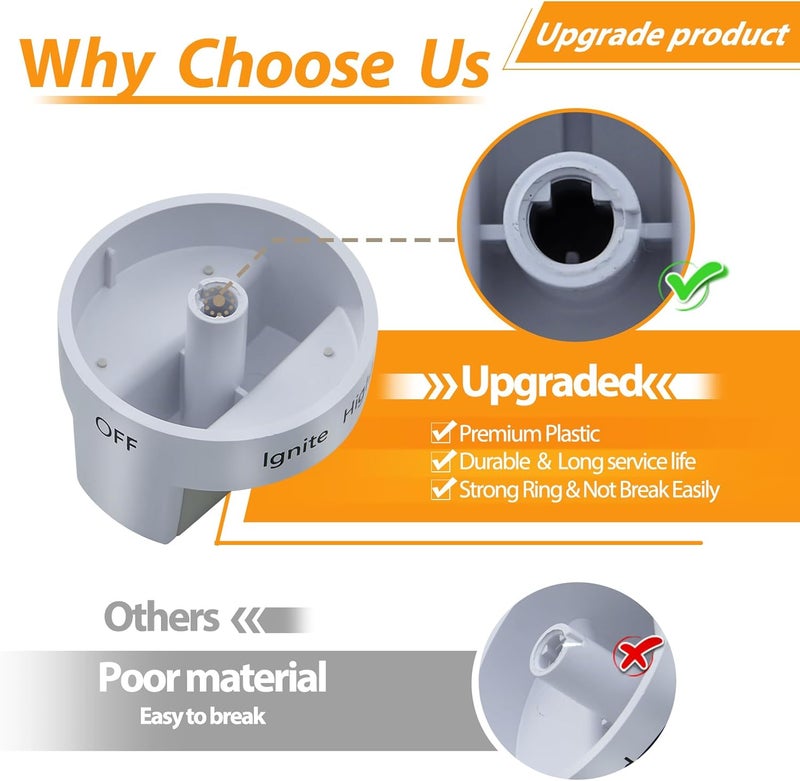 atgestore Upgraded W10339443 Stove Knobs Replacement Parts for Whirlpool Gas Stove Knobs WPW10339443 Range Burner Knob WFG320M0BW2 WFG505M0BS0 Whirlpool Gas Range Oven Burner Control Knobs - Image 4