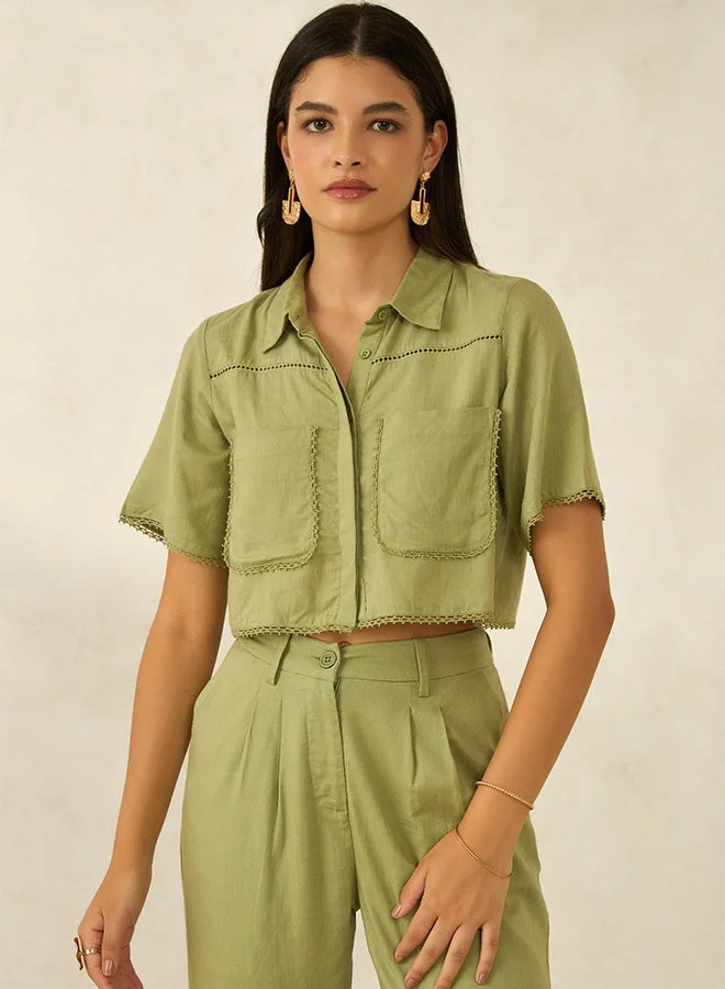 فيرجيو قميص فيرجيو كتان مطبوع بقصة مربعة قصيرة