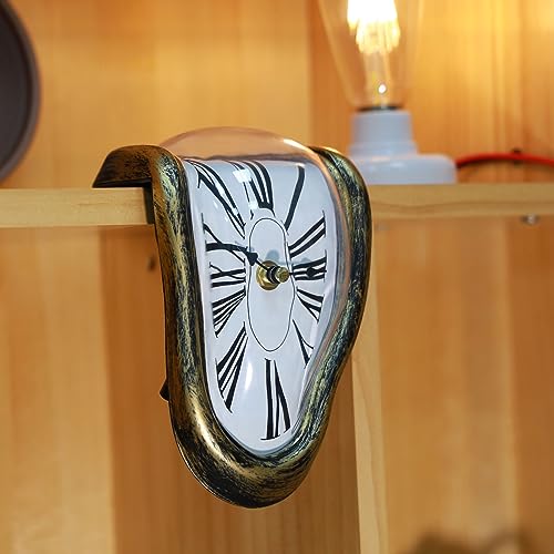 FAREVER Melting Clock, Salvador Dali Watch Melted Clock for Decorative Home Office Shelf Desk Table Funny Creative Gift，Rome Antique Gold - Image 5