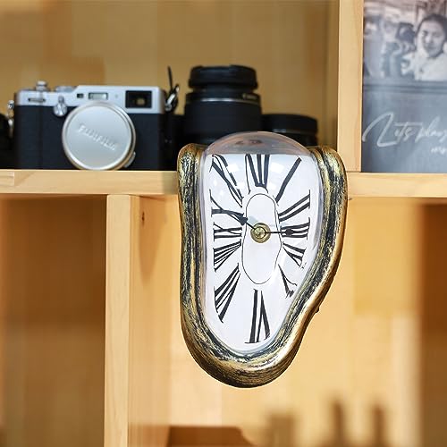 FAREVER Melting Clock, Salvador Dali Watch Melted Clock for Decorative Home Office Shelf Desk Table Funny Creative Gift，Rome Antique Gold - Image 4