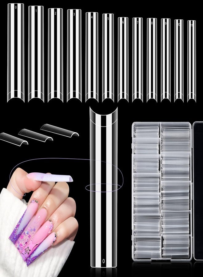 LIONVISON 504PCS No C Curve Clear Nail Tips for Acrylic Nails Professional, 3XL Extra Long Flat Tapered Square Nail Tips, 12 Sizes Half Cover Straight French Fake Nail Tips for Nail Salons Home - Image 1