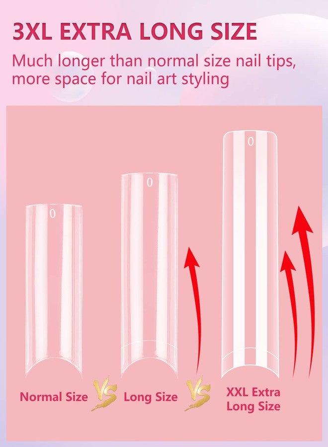LIONVISON 504PCS No C Curve Clear Nail Tips for Acrylic Nails Professional, 3XL Extra Long Flat Tapered Square Nail Tips, 12 Sizes Half Cover Straight French Fake Nail Tips for Nail Salons Home - Image 4
