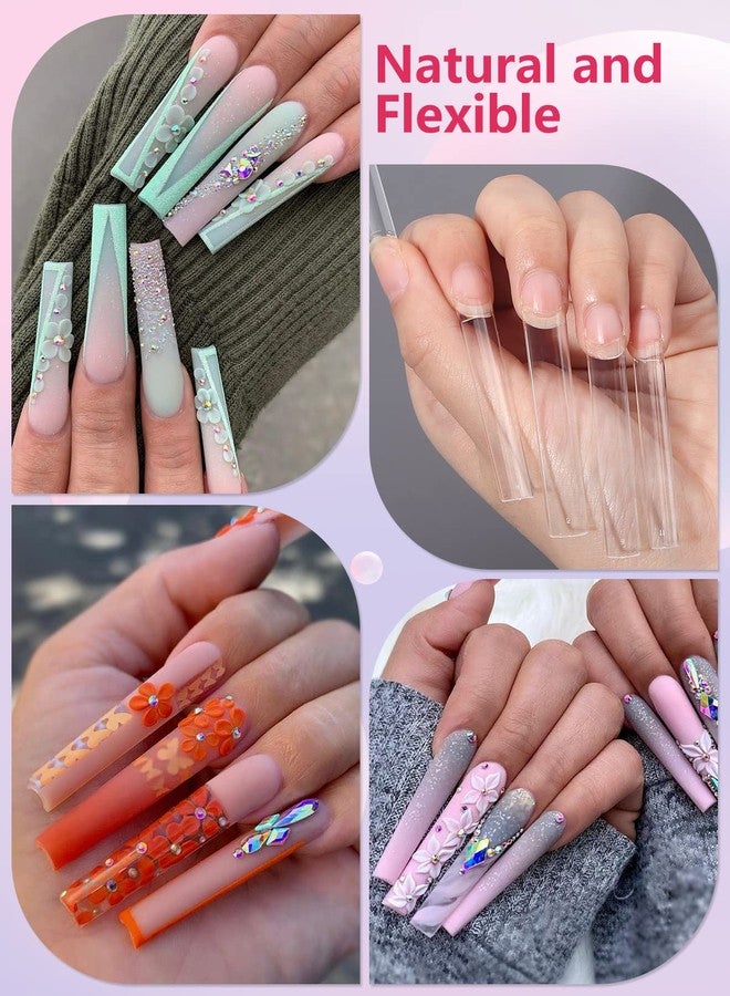 LIONVISON 504PCS No C Curve Clear Nail Tips for Acrylic Nails Professional, 3XL Extra Long Flat Tapered Square Nail Tips, 12 Sizes Half Cover Straight French Fake Nail Tips for Nail Salons Home - Image 2