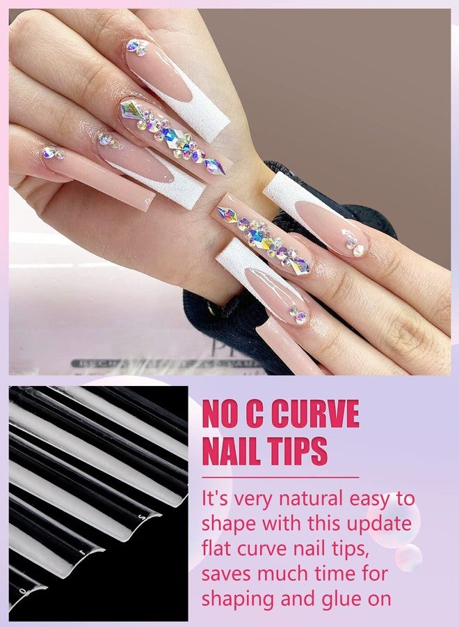 LIONVISON 504PCS No C Curve Clear Nail Tips for Acrylic Nails Professional, 3XL Extra Long Flat Tapered Square Nail Tips, 12 Sizes Half Cover Straight French Fake Nail Tips for Nail Salons Home - Image 3