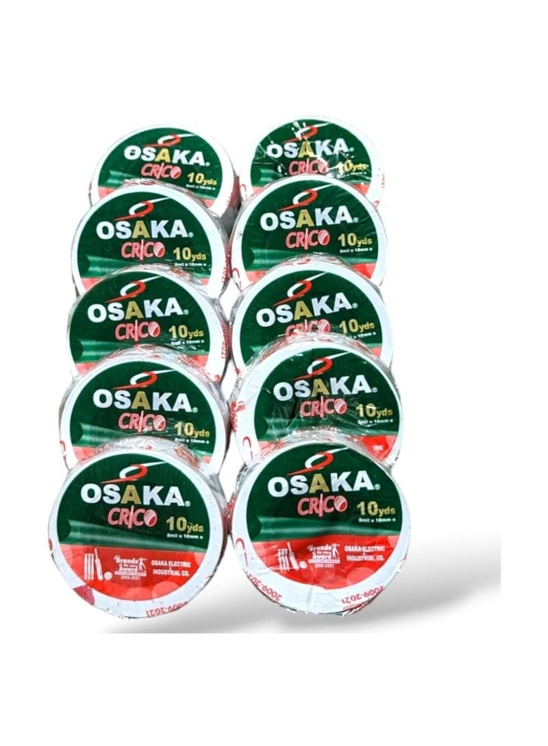 أوساكا مجموعة من ١٠ أشرطة بيضاء لكرات التنس والكريكيت | عبوة من ١٠ لفات لأشرطة الكرات والكريكيت - Image 4
