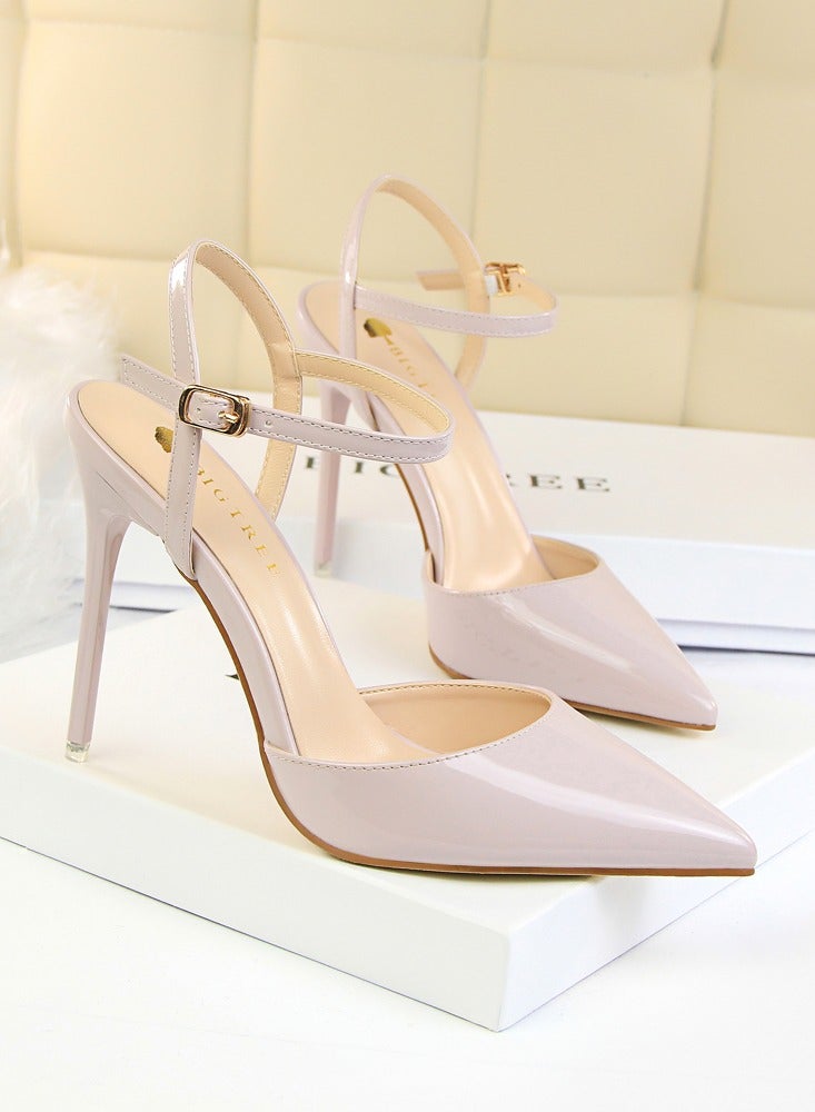 بيج تري Women's Closed Pointed Toe 10.5 CM High Heels With Adjustable Ankle Strap Sandals Shoes Stiletto Pumps Pale Purple - Image 2
