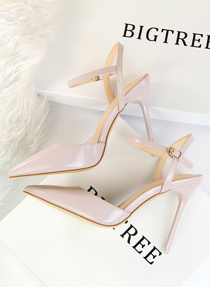 بيج تري Women's Closed Pointed Toe 10.5 CM High Heels With Adjustable Ankle Strap Sandals Shoes Stiletto Pumps Pale Purple - Image 3