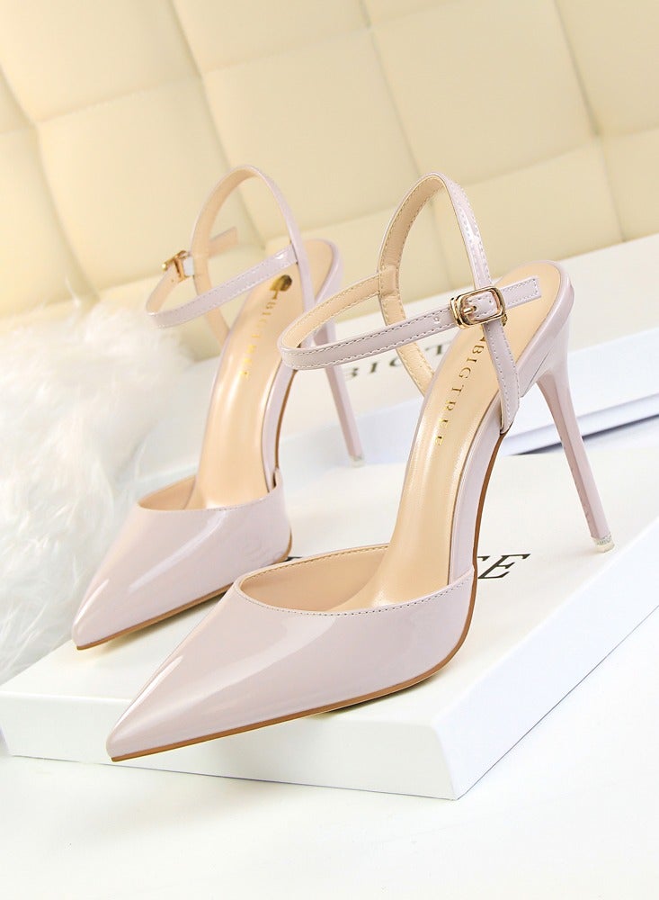 بيج تري Women's Closed Pointed Toe 10.5 CM High Heels With Adjustable Ankle Strap Sandals Shoes Stiletto Pumps Pale Purple - Image 1