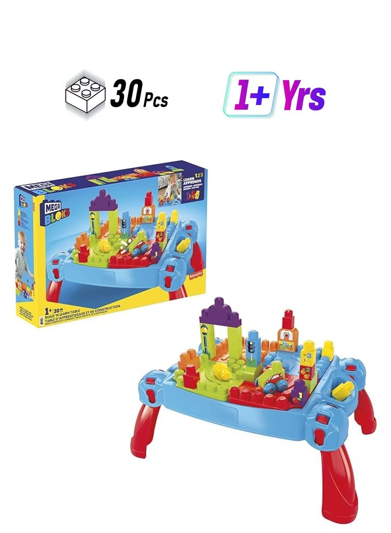 MEGA First Builders Build And Learn Table With Big Building Blocks Building Toys For Toddlers 30 Pieces  - Image 1