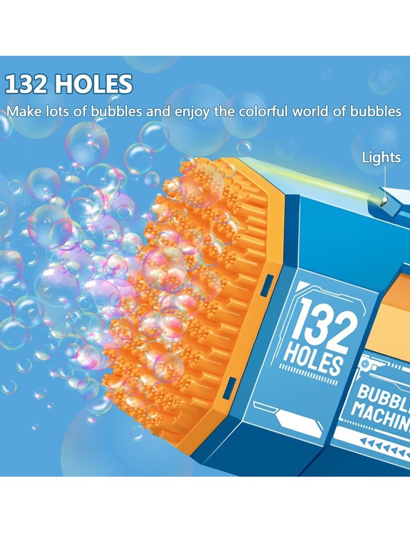 ELTRAZONE 132-Hole Gatling Bubble Gun with Colorful LED Lights | Electric Bubble Launcher with Bubble Liquid for Kids & Adults, Perfect for Outdoor & Indoor Parties, Weddings, and Gardens - Blue - Image 2