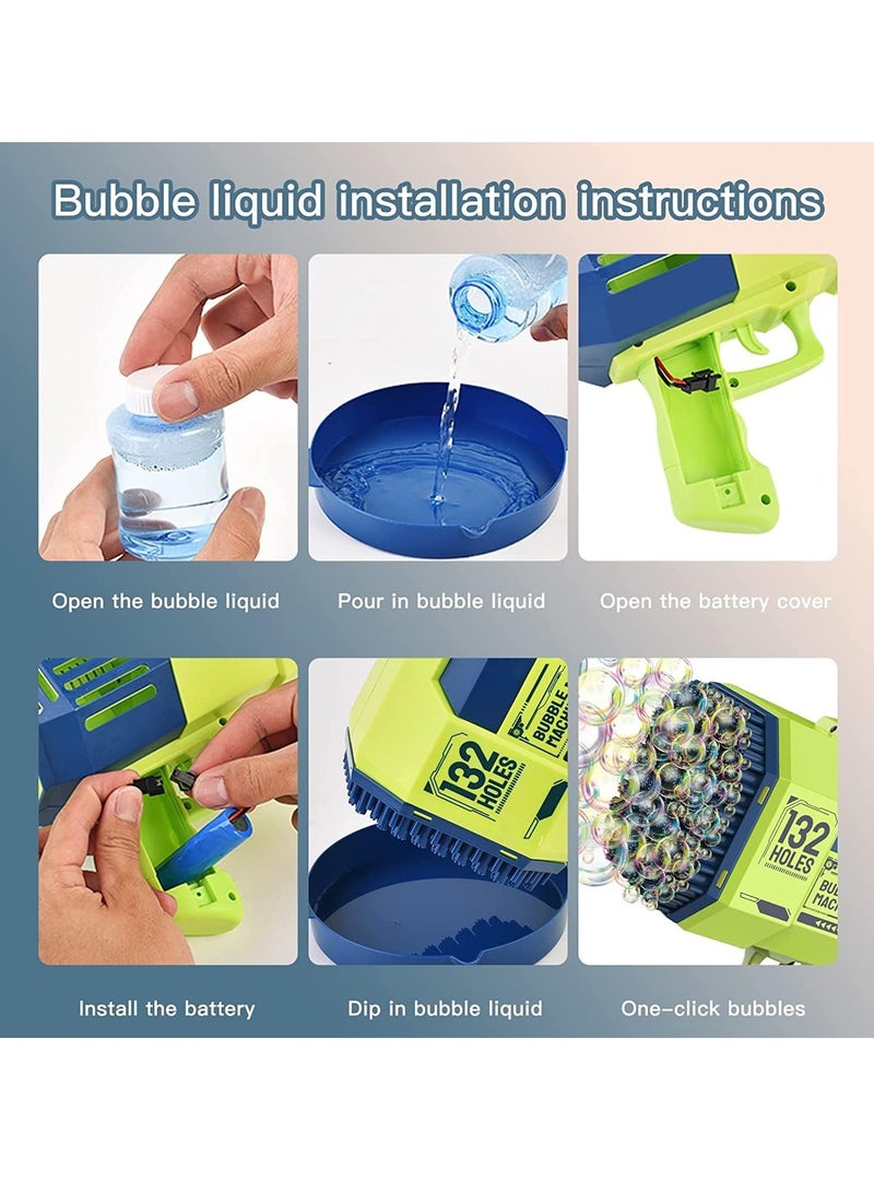 ELTRAZONE 132-Hole Gatling Bubble Gun with Colorful LED Lights | Electric Bubble Launcher with Bubble Liquid for Kids & Adults, Perfect for Outdoor & Indoor Parties, Weddings, and Gardens - Blue - Image 4