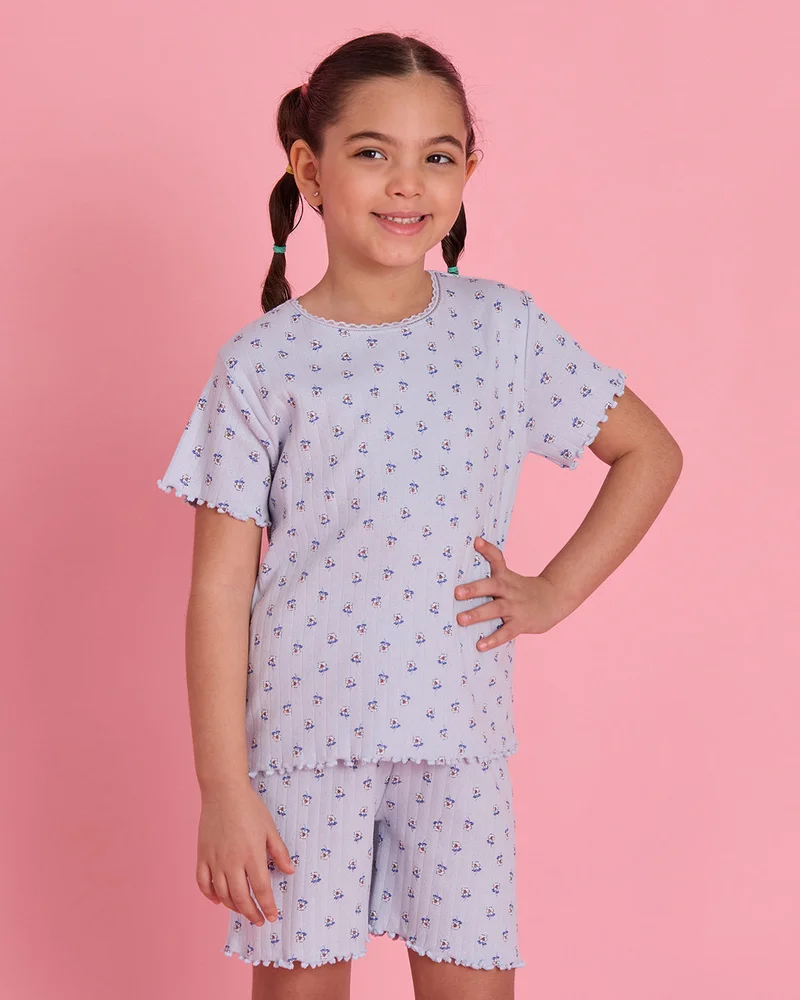 Redtag Blue Pointel Floral Aop 2 Pcs Casual Sets With Shorts