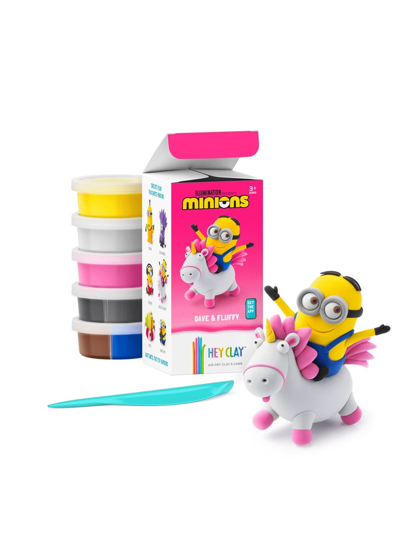 HEY CLAY Minions Dave & Fluffy Colourful modelling air-dry clay, 5 cans with fun interactive app for kids 3 years +  - Image 1