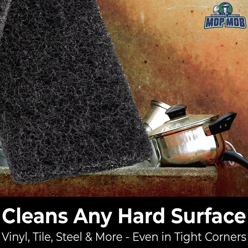 Mop Mob Heavy Duty XL Black Scouring Pad 5 Pack. 10 x 4.5in Large Multipurpose Nylon Scrubbing Sponges. Clean Bathrooms, Kitchens, Counters and Floors to Erase Grime and Make Surfaces Sparkle - Image 5
