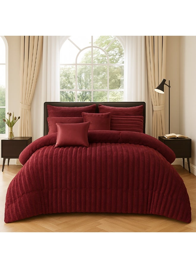 مينج لي مفرش شتوي فرو فاخر نفرين – طقم سرير 8 قطع بتصميم هندسي ناعم مقاس كبير 230×250 سم - Image 2