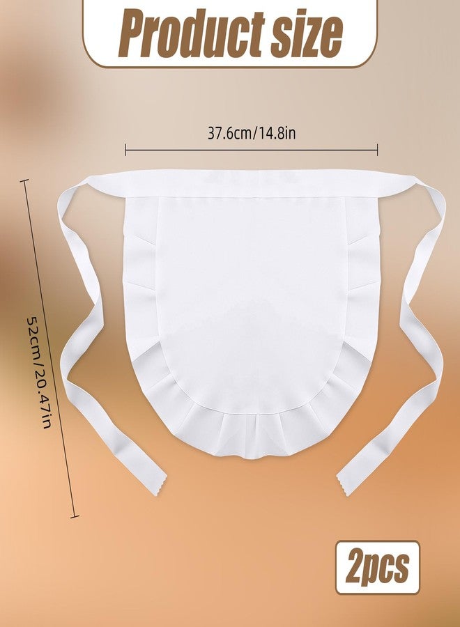 Pretwad 2 pcs White & Black Women Kitchen Waist Maid Apron - Cosplay Waist Apron, Cooking French Retro Waitress Half Aprons, Puffy Pleated Half Aprons for Restaurant Dress Costumes Halloween Anime Convention - Image 2