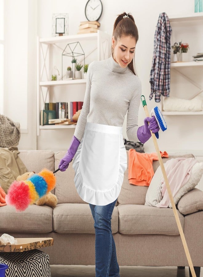 Pretwad 2 pcs White & Black Women Kitchen Waist Maid Apron - Cosplay Waist Apron, Cooking French Retro Waitress Half Aprons, Puffy Pleated Half Aprons for Restaurant Dress Costumes Halloween Anime Convention - Image 5