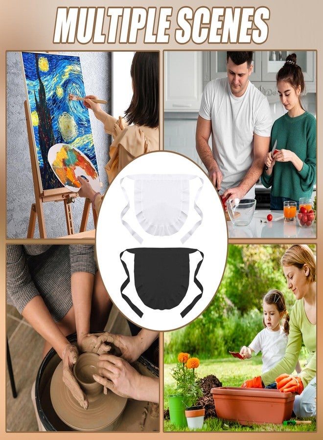 Pretwad 2 pcs White & Black Women Kitchen Waist Maid Apron - Cosplay Waist Apron, Cooking French Retro Waitress Half Aprons, Puffy Pleated Half Aprons for Restaurant Dress Costumes Halloween Anime Convention - Image 4