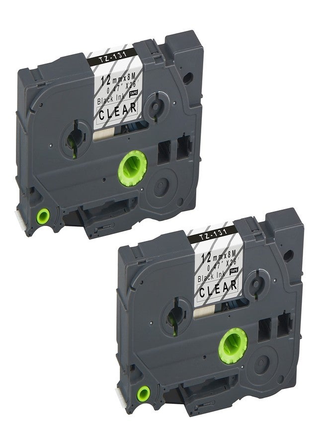 Aomya 2 Pack Standard Laminated Label Tape Compatible for Brother TZe-131 TZe131 TZ-131 12mm 1/2 Inch Black on Clear Compatible for Brother P-Touch Label Maker 26.2ft - Image 1