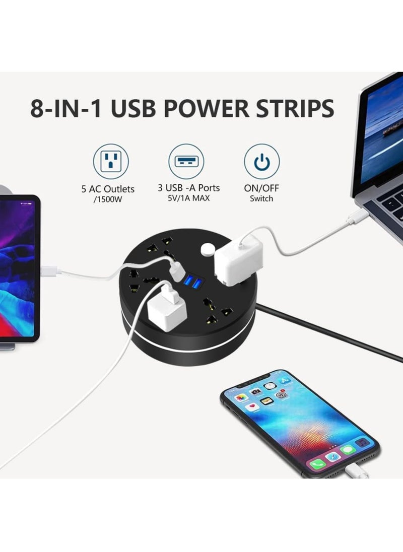 Arabest - Hidden Power Strip Extension Cord 5 Outlets, 3 USB Ports Power Outlet, Plug Extension Cord with 2M Cord for Home Office - Image 1