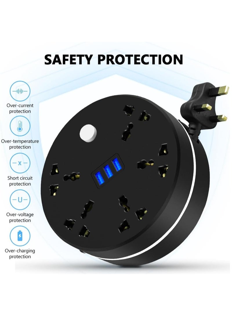 Arabest - Hidden Power Strip Extension Cord 5 Outlets, 3 USB Ports Power Outlet, Plug Extension Cord with 2M Cord for Home Office - Image 1