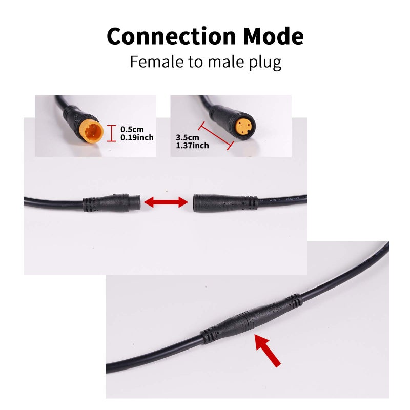baluoqi Extension Cable 2Pin/3Pin/4Pin/5Pin/6Pin/8Pin/9Pin Waterproof Plug Works for Electric Bicycle Light/Throttle/Ebrake/Display Ebike Parts Extend Cable (3pin 80cm) - Image 4