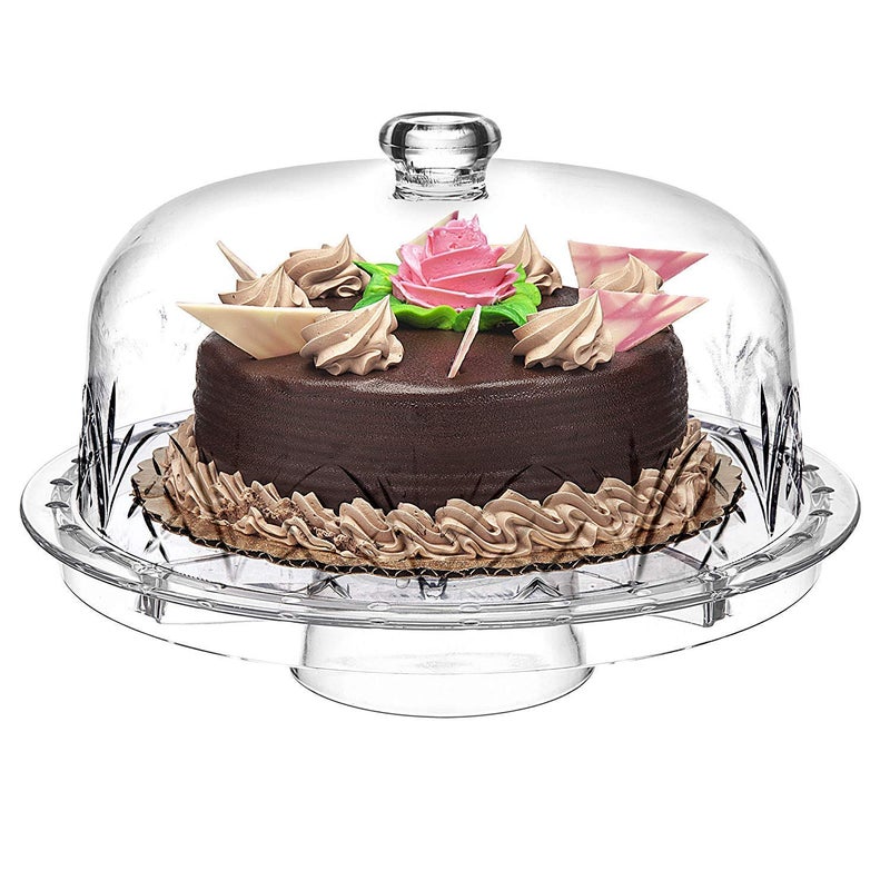 HEBEZON European Cake Stand with Dome 6in1 Design Multifunctional Serving Platter for Kitchens Dining Rooms Pedes Glass Durability Tal or Cover Use Elegant - Image 2