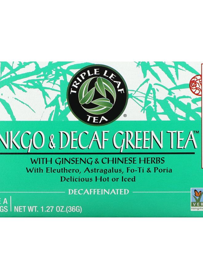Triple Leaf Tea Ginkgo & Decaf Green Tea 20 Tea Bags 1.27 oz (36 g)