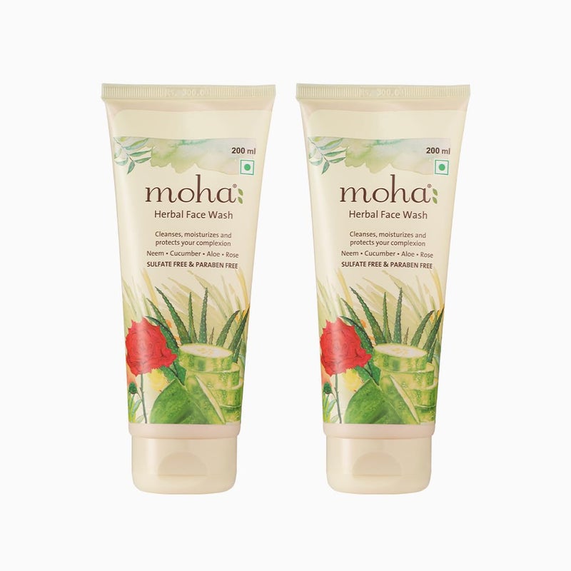 moha Herbal Face Wash Each 200 ML Face Wash With Goodness Of Neem Aleovera Cucumber Rose Yashtimadhu Which Keep Skin Healthy Soft Glowing For All Skin Type Pack of 2 - Image 1