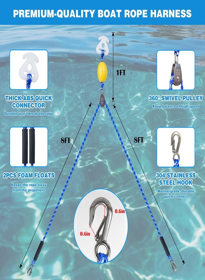 SCYONBARCO Heavy Duty Boat Tow Harness for Tubing, Self Centering Boat Tow Rope for Tubing 1-4 Riders with 360° Rotating Pulley and Large Hooks, Floating Tube Rope for Boats, Towable Tubes - Image 4