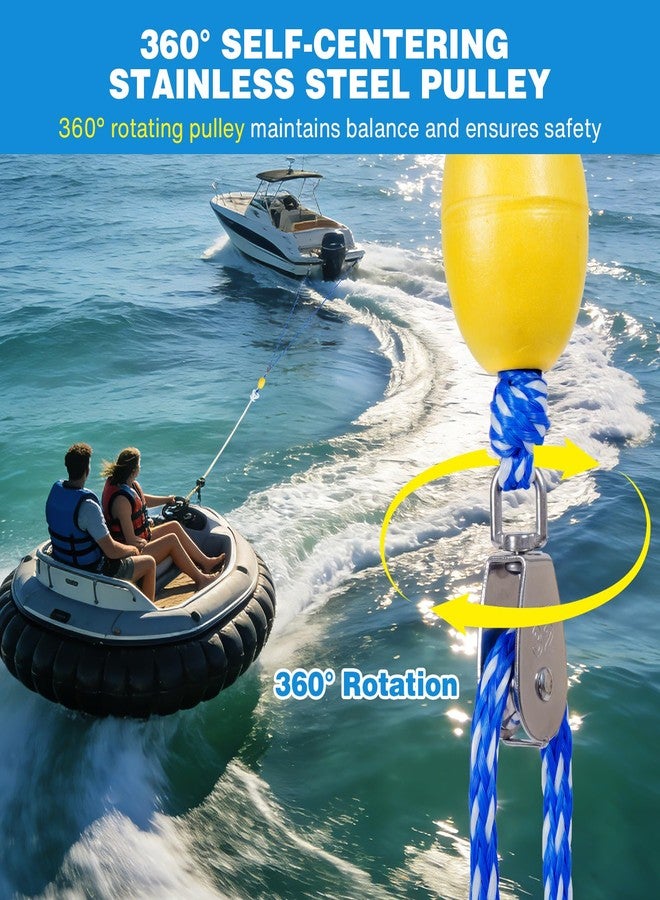 SCYONBARCO Heavy Duty Boat Tow Harness for Tubing, Self Centering Boat Tow Rope for Tubing 1-4 Riders with 360° Rotating Pulley and Large Hooks, Floating Tube Rope for Boats, Towable Tubes - Image 3