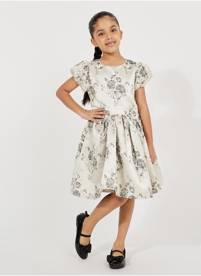 Styli Jacquard Puff Sleeves Dress  - Image 1