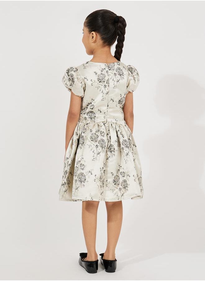 Styli Jacquard Puff Sleeves Dress  - Image 4