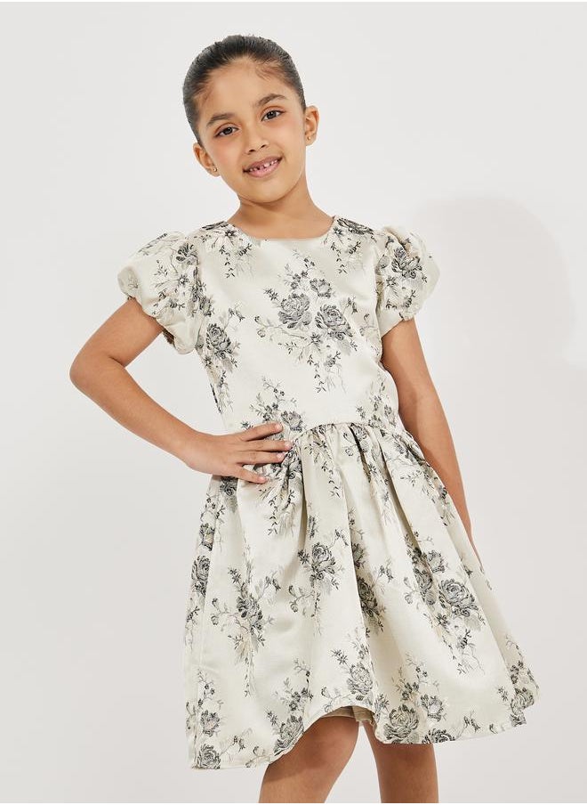 Styli Jacquard Puff Sleeves Dress  - Image 2