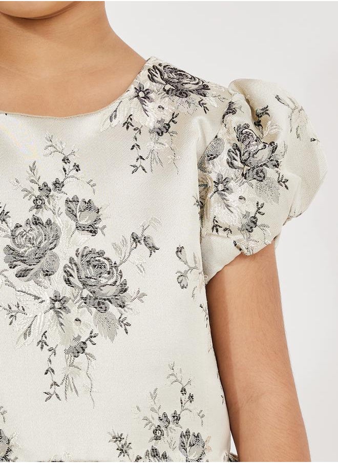 Styli Jacquard Puff Sleeves Dress  - Image 3