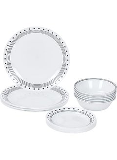 Corelle 18 Piece Vitrelle Glass City Block Chip And Break Resistant Dinner Set Service For 6 Black  - Image 1