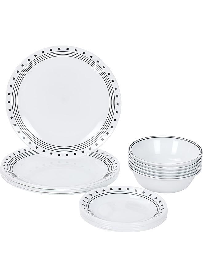 كوريل طقم عشاء مكون من 18 قطعة من زجاج فيتريل سيتي بلوك مقاوم للكسر والكسر، خدمة لمدة 6 أشخاص باللون الأسود - Image 1