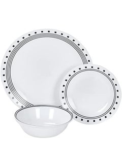 Corelle 18 Piece Vitrelle Glass City Block Chip And Break Resistant Dinner Set Service For 6 Black  - Image 2