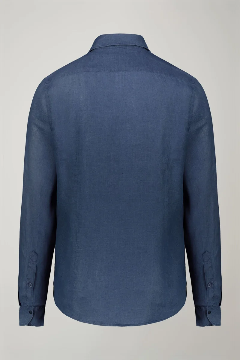 Doppelganger Blue Men's casual shirt classic collar 100% linen comfort fit - Denim for Men | Best Price UAE