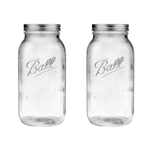 Ball - 64oz Wide Mouth Mason Jars with Lids & Bands 2-Pack Half Gallon Mason Jars Clear Glass for Kitchen Storage & Canning for Herbs, Jelly, Jams, and Spices - Image 1
