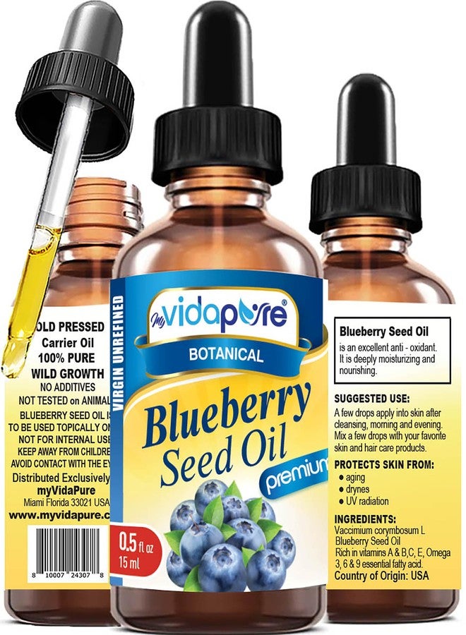 MYVIDAPURE BLUEBERRY SEED OIL 100% Pure Unrefined Virgin Cold Pressed. Moisturizer for Face, Skin, Hair, Nails, Scars, Anti Aging 0.5 Fl.oz.- 15 ml. - Image 1