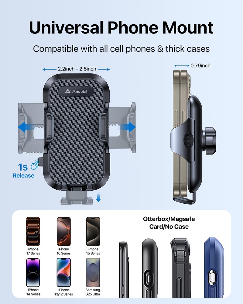 andobil Car Phone Holder, 2025 Military-Grade 89lbs Strongest Suction Phone Holders for Your Car Dashboard/Windshield/Vent Easy Clamp Car Phone Mount Stand for iPhone 17 16 15 14 13 Pro Max Samsung - Image 5