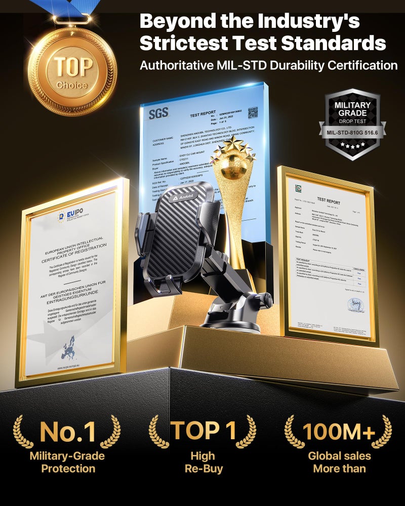 andobil Car Phone Holder, 2025 Military-Grade 89lbs Strongest Suction Phone Holders for Your Car Dashboard/Windshield/Vent Easy Clamp Car Phone Mount Stand for iPhone 17 16 15 14 13 Pro Max Samsung - Image 2