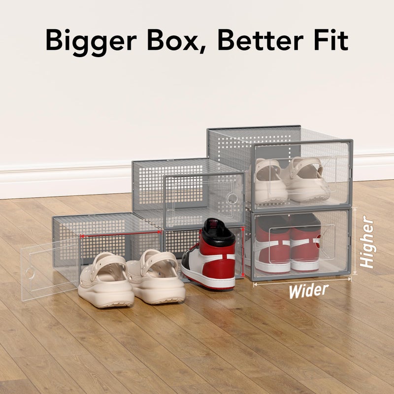 Foluck X-Large Shoe Storage Box, 15 Pack Clear Plastic Stackable Shoe Organizer for Closet, Interlocking Design Shoe Container Bins for Sneakers, Foldable Shoe Rack with Lids, Gray - Image 3
