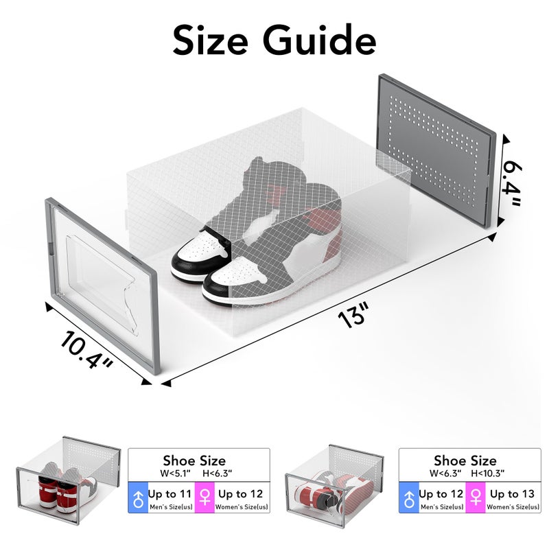 Foluck X-Large Shoe Storage Box, 15 Pack Clear Plastic Stackable Shoe Organizer for Closet, Interlocking Design Shoe Container Bins for Sneakers, Foldable Shoe Rack with Lids, Gray - Image 2