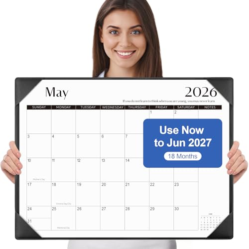 Gannyfer Desk Calendar 2026-2027 with Desktop Mat, Simplified Large 22" x 17" Desktop Pad Calendar, 18 Month Desk Calendar 2026, Use Jan 2026 to Jun 2027, Office Supplies Perfect for Home School and Office - Black - Image 1
