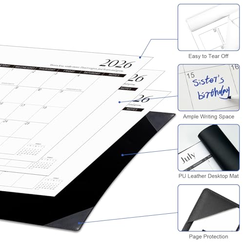 Gannyfer Desk Calendar 2026-2027 with Desktop Mat, Simplified Large 22" x 17" Desktop Pad Calendar, 18 Month Desk Calendar 2026, Use Jan 2026 to Jun 2027, Office Supplies Perfect for Home School and Office - Black - Image 4