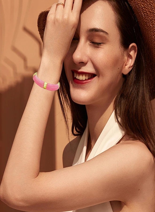 كولودوغو مجموعة كولودوغو من 3 أساور عريضة للنساء، قابلة للتكديس، مصنوعة من الأكريليك والخيزران، أساور مطاطية للنساء كهدية مجوهرات - Image 3