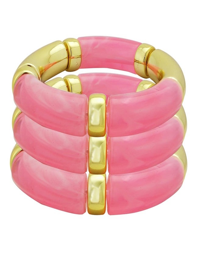 كولودوغو مجموعة كولودوغو من 3 أساور عريضة للنساء، قابلة للتكديس، مصنوعة من الأكريليك والخيزران، أساور مطاطية للنساء كهدية مجوهرات - Image 1