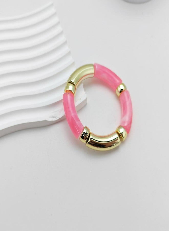 كولودوغو مجموعة كولودوغو من 3 أساور عريضة للنساء، قابلة للتكديس، مصنوعة من الأكريليك والخيزران، أساور مطاطية للنساء كهدية مجوهرات - Image 5